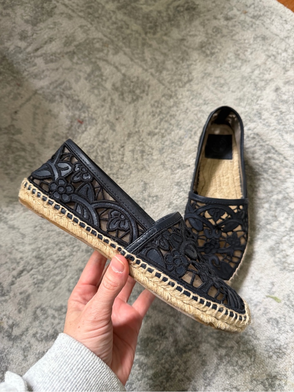 Black Tory Burch Lace Espadrilles Sz 7.5 - Picture 2 of 6